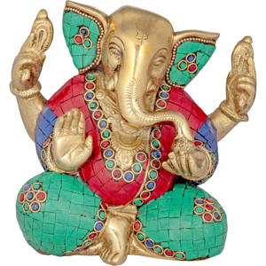 Sculpture Ganesha en laiton de 5 pouces faite à la main avec marque Trishul pour cadeaux fabriqués en Inde - Product Image 1