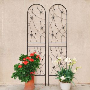 Set di 2 Tralicci da Giardino in Metallo Nero Antiruggine 220 cm x 50 cm, Supporto per Fiori da Esterno per Piante Rampicanti, Decorazione a Farfalla - Product Image 2