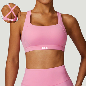 Pink Scoop Neck Sports <b>Bra</b> Medium Support Yoga Activewear <b>Spaghetti</b> <b>Strap</b> Breathable Fitness Sports <b>Bra</b> For Girls - Product Image 4