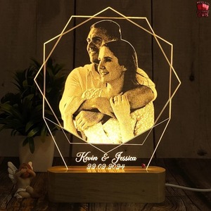 Lampe cadre photo LED 3D en promotion avec nom et date personnalisés, design élégant à effet d'illusion pour anniversaire, mariage, anniversaire de mariage - Product Image 6