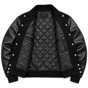 Blouson universitaire personnalisé unisexe en laine et viscose rouge chauffant, style High Street, automne, avec lettrage, type baseball, marque privée, vente en gros pour équipes - Product Image 2