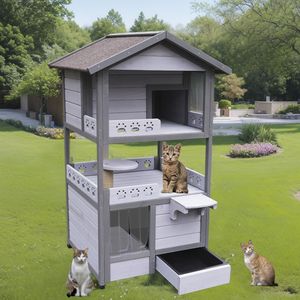 Maison pour chat extérieure à trois étages Grand abri pour chat Feral Villa résistant aux intempéries pour plusieurs chats Meubles pour animaux de compagnie - Product Image 6