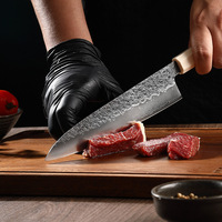 Pisau Koki Jepang 178mm Baja Damascus VG10 67 Lapisan Ultra Tajam Pisau Dapur Tempa Rustic Untuk Memasak Mengiris Gagang Kayu Stabil