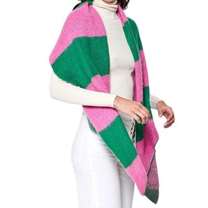 Pink Green Bold Color Block <b>Scarf</b> Soft Warm Fashion Wrap Women Winter Shawl Casual Oversized Neck Accessory Stylish Outdoor Wear - Product Image 1