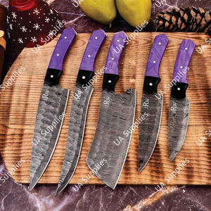 Ensemble de couteaux de chef professionnels légers en acier Damas, manche ergonomique en époxy, lame martelée forgée à la main - Product Image 2