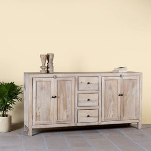 Commode à tiroirs en bois de manguier sablé, design vintage, style farmhouse, bois massif, finition naturelle, salon, salle à manger, hôtel - Product Image 5
