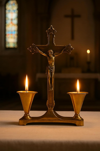 Catholic Crucifix Cross with <b>Candle</b> Stand Jesus Decor Religious Christian Home Church Tabletop Decoration - Product Image 2