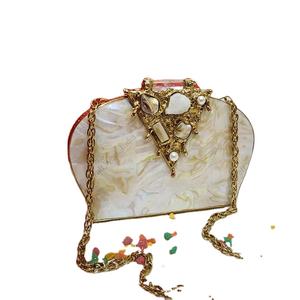 Indian Handcrafted Mother Of <b>Pearl</b> Evening <b>Clutch</b> With Organic Gemstone Accent Luxury Bridal Party Statement Bag - Product Image 4