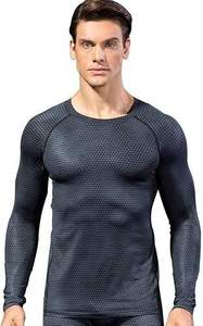 <b>Men's</b> Full Sleeve <b>Compression</b> <b>Shirt</b> Dark Gray Spandex/Polyester Breathable Quick Dry Sublimation Printed Sport Top Athletic Wear - Product Image 2