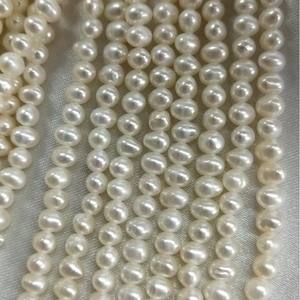 Collar de Perlas de Arroz Pequeñas de 3-4 mm, Perlas de Agua Dulce Semiterminadas Casi Elípticas, Perlas Sueltas No Nucleadas - Product Image 2