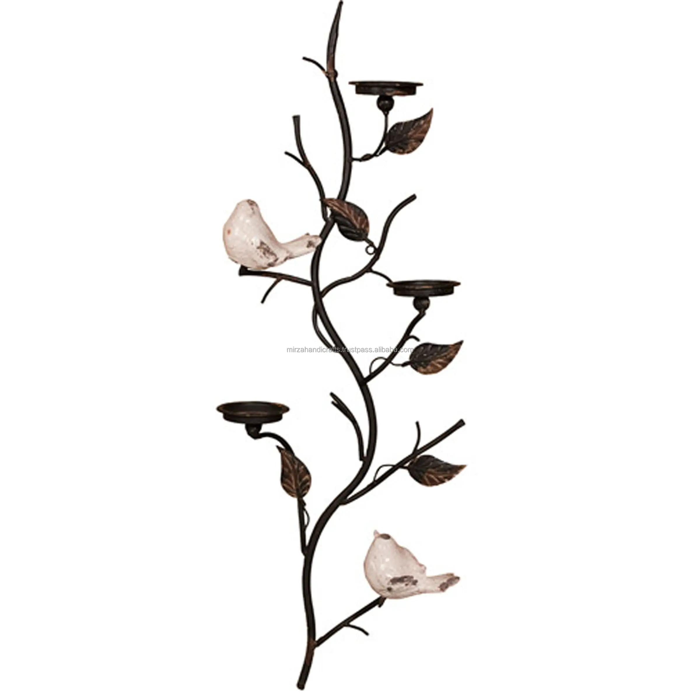 शास्त्रीय पेड़ Candelabra गढ़ा आयरन हस्त मोमबत्ती धारकों दो राल पक्षियों मोमबत्तियों शादी के लिए घर सजावट