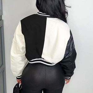 Wholesale Women's Varsity Jacket Genuine Leather Sleeves Breathable Design Embroidery Cotton Lining Regular Length Hooded V-neck - Product Image 2