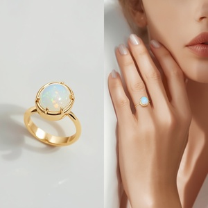 Fine <b>Opal</b> <b>Ring</b> Sterling <b>Silver</b> 925 Gold Vermeil 2 Micron Dainty Birthstones Jewelry for Women Luxury Style - Product Image 1