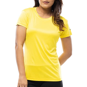 <b>Women's</b> <b>Yellow</b> O-Neck Short Sleeve <b>T</b>-<b>Shirt</b> Regular Fit Knitted Quick Dry Solid Color Casual Spring Summer Top - Product Image 1