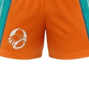 Ensemble short et maillot de netball sublimé pour homme, orange et turquoise, en polyester léger, uniforme de sport avec empiècements latéraux, pour entraînement et match - Product Image 6
