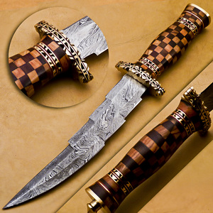 Cuchillo de Caza de Hoja Fija de Acero de Damasco Forjado a Mano con Mango de Madera, Espiga Completa, Multifuncional para Supervivencia al Aire Libre, DIY OEM - Product Image 1