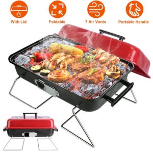 Portable Outdoor Tabletop Barbecue Smoker Charcoal Grill with Folding Lid for Backyard <b>Camping</b> Picnics Beach Adventures - Product Image 1