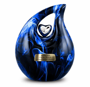 Blue Tear Drop Cremation Urn Heart <b>Memorial</b> <b>Keepsake</b> Urn 220 Cubic Inch Metal Ashes Cremation Urn Custom Design - Product Image 2