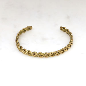 Bracelet en laiton torsadé fait main pour hommes et femmes |   Bracelet en or tressé de style vintage |   Bijoux rustiques bohèmes en cadeau - Product Image 3