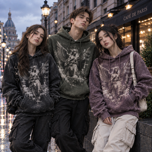 Sudadera con Capucha Unisex con Estampado de Ángel 'Faith Over Fear', de Algodón, Estilo Francés, Informal, para Otoño - Product Image 1