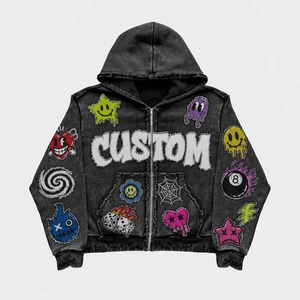 Hoodie Manufacturer Custom Design Oversized Drop Shoulder Boxy Fit Low Rhinestone Hoodie <b>Men</b> Oversized Fit <b>Black</b> Cotton French - Product Image 2