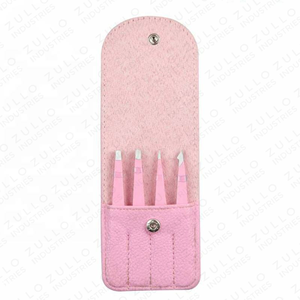 4PCS Custom Color Powder Coated Stainless Steel Eyebrow Tweezers Set with Pouch Custom Logo Private Label Beauty <b>Tool</b> OEM - Product Image 2