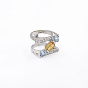 925 Sterling Silver Natural <b>Citrine</b> Blue Topaz <b>Ring</b> Rhodium Plated OEM ODM Fine Jewelry - Product Image 5