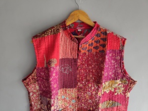 Chaleco bohemio de algodón con patchwork para mujer, cuello en V, sin mangas, acolchado, con bolsillos, ropa exterior ecológica, regalo para ella. - Product Image 4