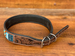 Western Hand Tooled <span class=keywords><strong>Leather</strong></span> Dog Collar Skull Hand Tooled Collares para mascotas al por mayor - Product Image 4