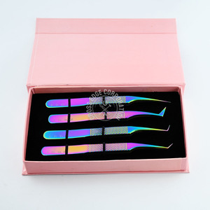 Fiber Lash Extension Tweezer Stainless Steel Pointed Tip Makeup Eyelash <b>Tool</b> 45 90 Degree Isolation Tweezers Custom Logo - Product Image 5