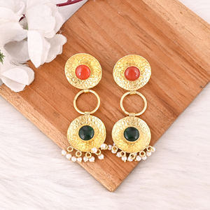 Elegant Gold Plated <b>Red</b> Onyx & Emerald Hydro & Pearl Gemstone <b>Earring</b> Handmade Fashion Jewelry for Women Gift - Product Image 2