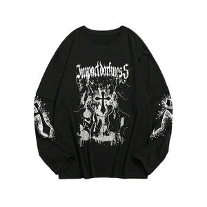 Wholesale Oversized <b>Plain</b> Cheap 100% Cotton DTG Printing Logo Long Sleeve T Shirt with Custom Logo - Product Image 1