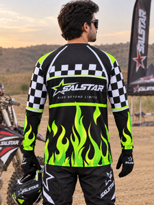 SALSTAR Men's Full Sleeve Motocross Jersey Sublimation Print <b>Flame</b> Checkered Design Quick Dry Racing <b>Shirt</b> Adult All Seasons - Product Image 4