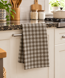 Paño de Cocina a Cuadros Marrón Beige, Tejido 100% Algodón, Anti-Desgarro, Sostenible, Moderno, Lavable, Textil para el Hogar - Product Image 3