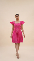 Mini-robe rose à carreaux pour femme, robe courte décontractée d'été à imprimé écossais, coupe trapèze, mode streetwear, tenue de soirée, fournisseur en gros