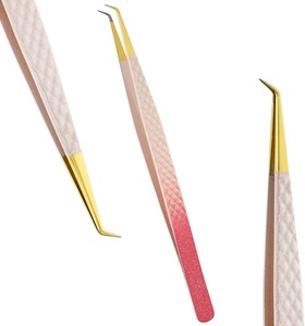 Pinzas de Precisión para Pestañas con Punta Curva, Baño de Oro, Mango Degradado Rosa, para Extensiones de Pestañas, Herramientas de Belleza - Product Image 1