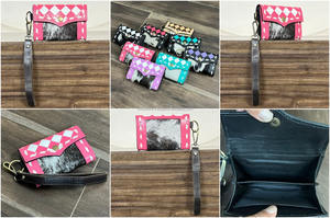 Wholesale Checkered Pattern Genuine Cowhide Leather Coin Purse Designer Piece western Style <b>Small</b> <b>Wallet</b> <b>Card</b> Holder for Women - Product Image 3