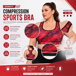 Soutien-gorge de sport grande taille à compression élevée pour femme, imprimé, dos nageur, coupe courte, pour yoga et fitness, soutien-gorge de compression pour femme, col rond, ajusté - Product Image 6