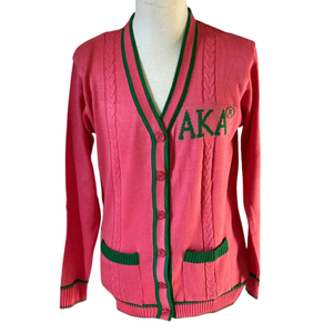 AKA Salmon Pink & Apple Green <b>Cardigan</b> <b>Sweater</b> Button Front Knit Long Sleeve Women's Sorority Casual Layering Apparel - Product Image 2
