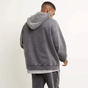 Sweat-shirt à capuche vintage marron délavé pour homme, en molleton épais, coupe oversize, style streetwear hip-hop, anti-boulochage - Product Image 3