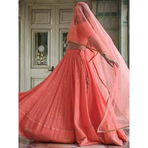 <b>Peach</b> Thread Embroidered Monochrome Bridesmaid Lehenga Choli - Product Image 3