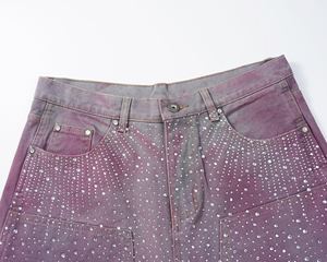 Shorts en jean vintage pour homme avec strass et croix, 100 % coton, style streetwear, pour l'été et les tenues décontractées - Product Image 4