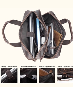 Maletín de Cuero con Cierre de Cremallera, Organizador, Unisex, para Negocios y Trabajo, 20-35L, Estilo con Asa Suave - Product Image 5