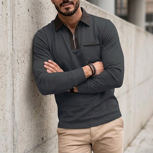 Men's Long Sleeve Quarter-Zip for <b>Shirt</b> Regular Fit Solid Color Stand Collar Formal Knitted T-<b>Shirt</b> <b>Pocket</b> Custom Printed - Product Image 2