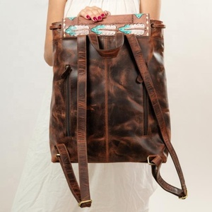 LW Genuine Cow Hide Leather <b>Backpack</b> Women Bohemian Rock Insulation PVC Water Resistant Dress Portable Laptop Bag Shoulder - Product Image 5