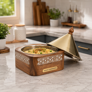 Casserole en bois isolée de qualité supérieure avec intérieur en acier inoxydable à double paroi, récipient isotherme pour aliments, bol de service pour la cuisine et la salle à manger - Product Image 3
