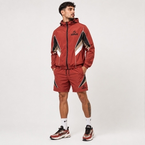 Ensemble de survêtement coupe-vent pour homme, veste à capuche confortable et short assorti, tenue respirante pour le sport et la remise en forme - Product Image 1