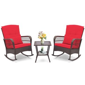 Set Bistrot Rilassante - Tavolo in Rattan a 3 Pezzi con Cuscini e Tavolino a 2 Livelli, Perfetto per Patio, Giardino e Balcone - Product Image 1