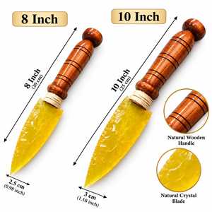Cuchillo de Fibra Óptica Amarilla con Mango de Madera Hecho a Mano, Daga Mística Athame para Coleccionables de Fantasía y Decoración de Altar - Product Image 3