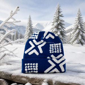 Gorro de Punto Jacquard con Patrón Geométrico Unisex, Gorro de Invierno Informal para Exteriores con Pedrería y Bordado 3D, 100% Acrílico, para Adultos - Product Image 5